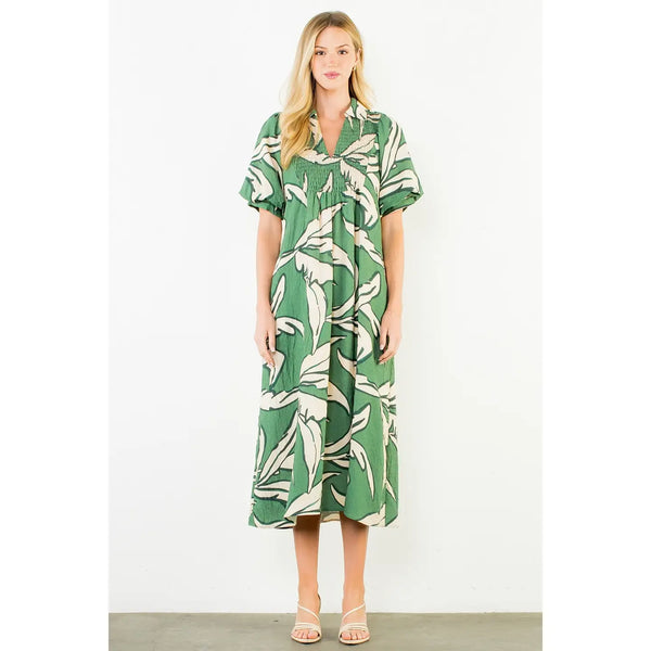 Green Geometric Print Maxi Dress