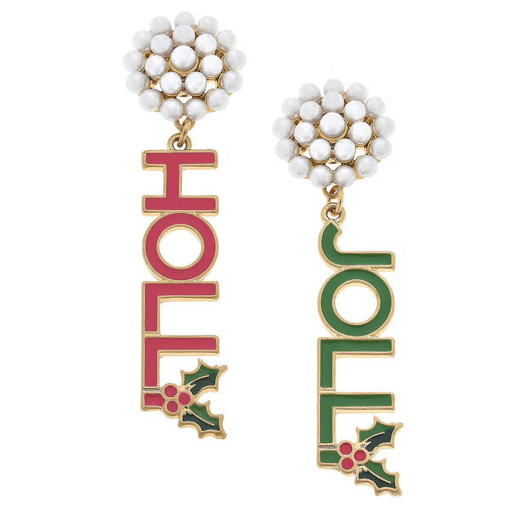 Holly Jolly Enamel Earrings in Fuchsia & Green