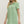 Green Gingham Print Mini Dress w Half Zip Detail
