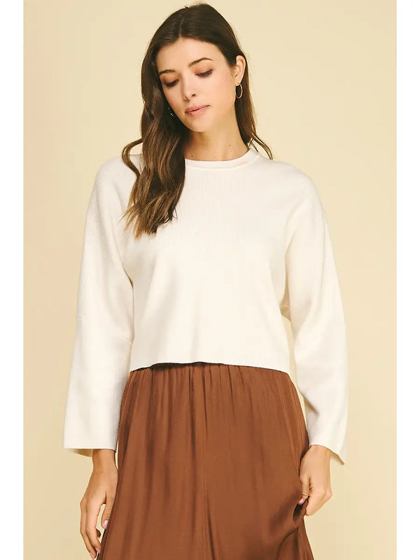 Wide Sleeve Sweater with Gathered Back Detail