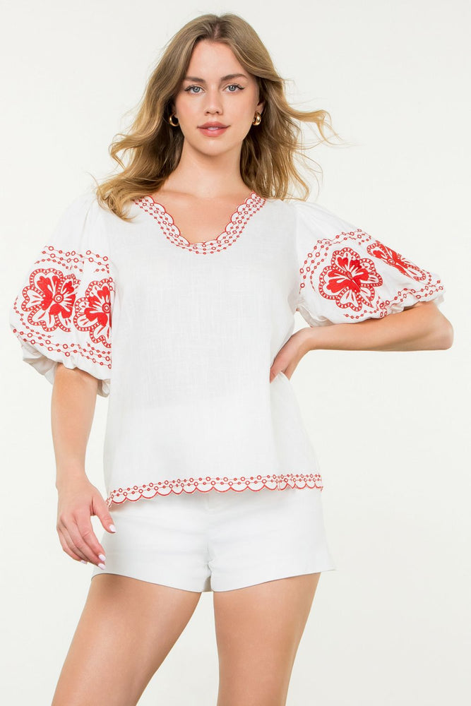 Embroidered Puff Sleeve Top