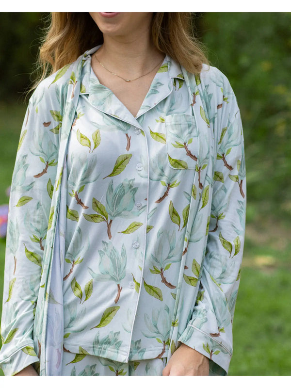 Audrey Short Sleeve Button Up Sleep Shirt Aqua/Multi
