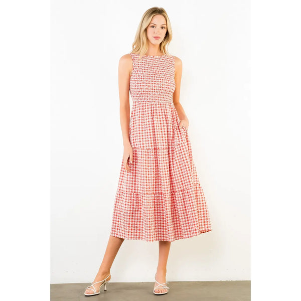 Sleeveless Red Gingham Patterned Dress
