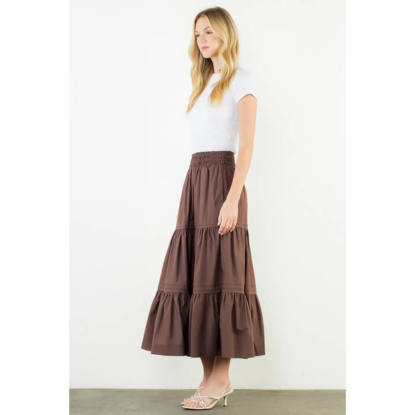 Brown Long Tiered Skirt