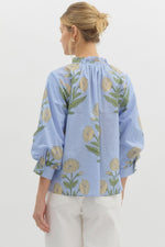 Chambray Floral Print Blouse