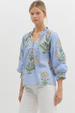 Chambray Floral Print Blouse