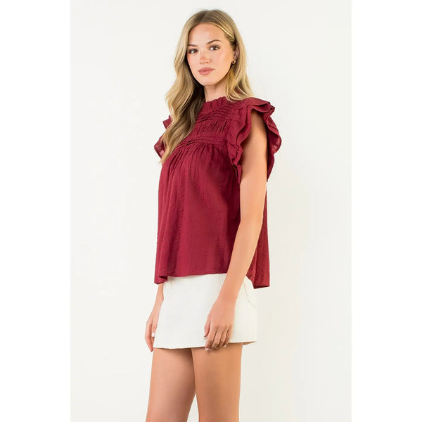 Flutter Sleeve Burgundy Top