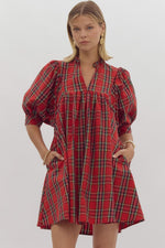 Red Plaid V-neck Mini Dress