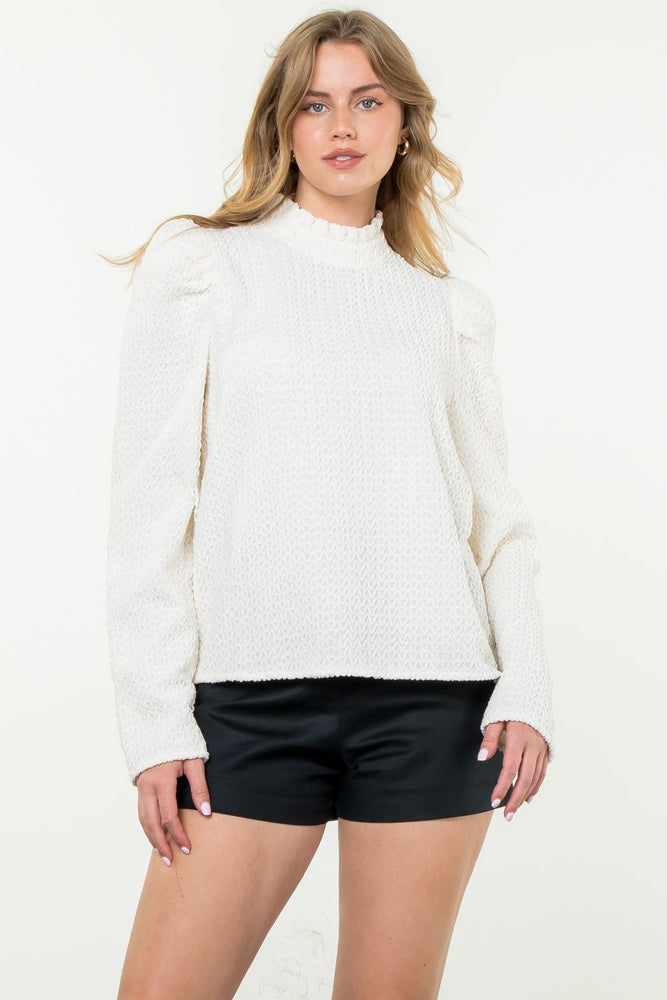 Textured Long Sleeve Top: Cream