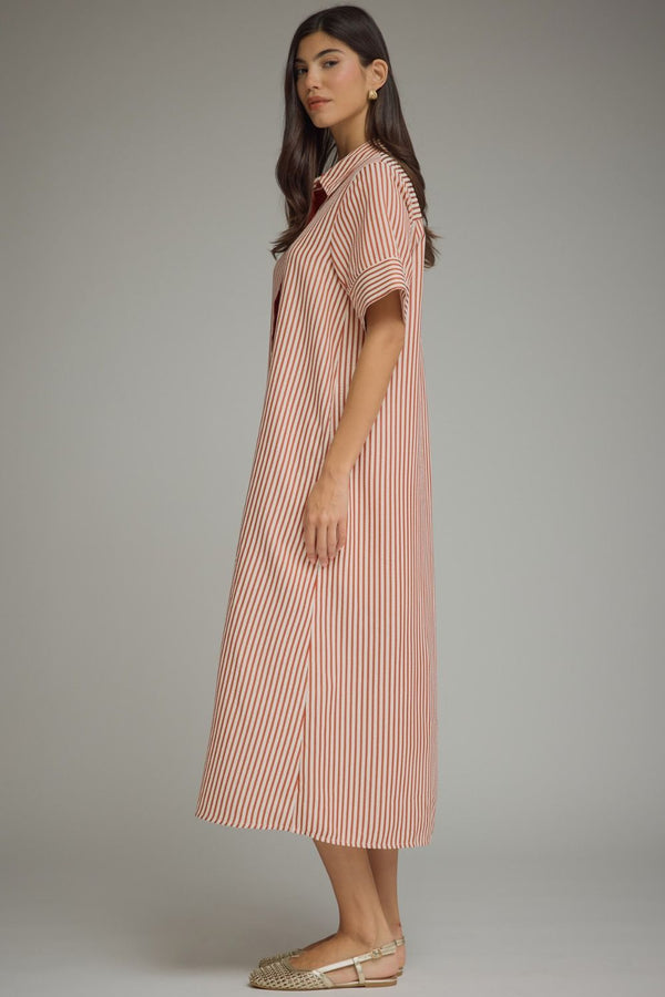 Brick Stripe Short Sleeve Midi Dress