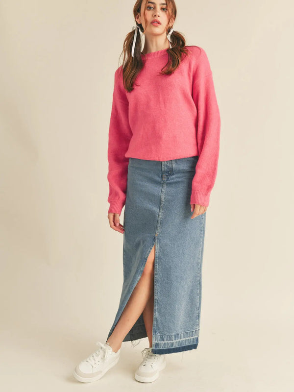 Candy Pink Pleated Sleeve Detail Sweater