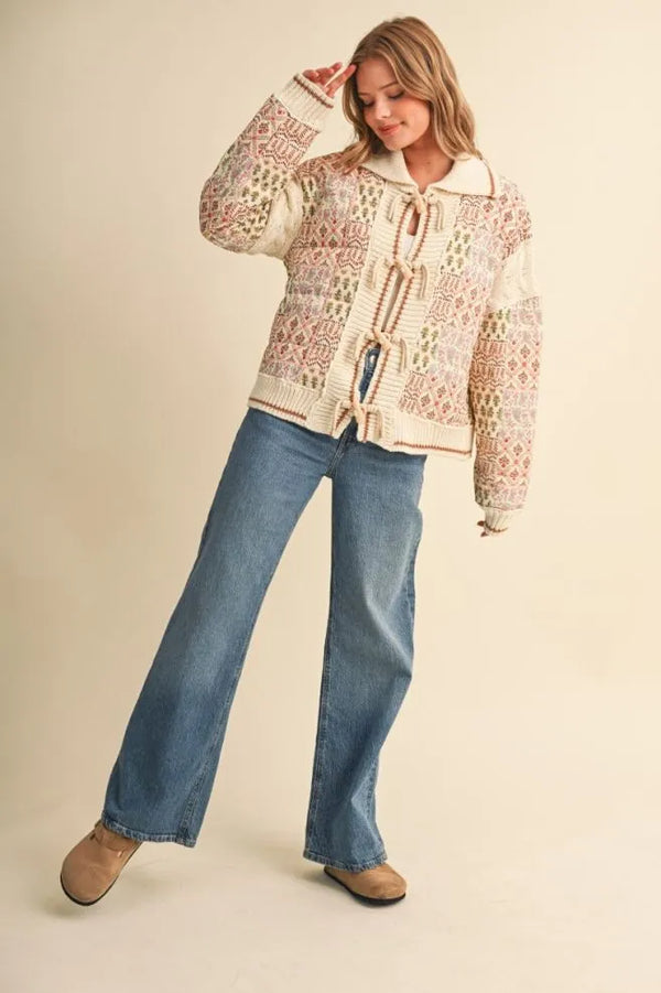 Mixed Media Puff Jacket in Warm Sand Floral