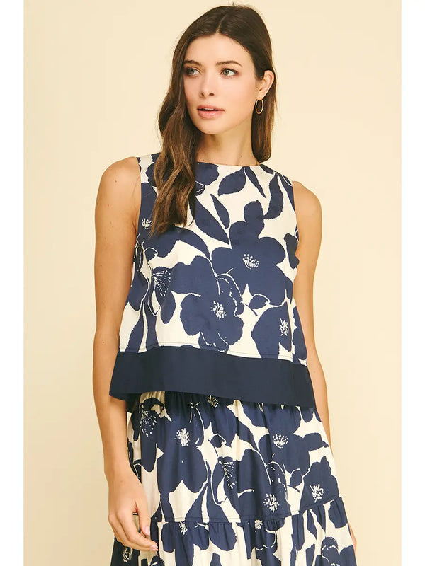 Floral Navy Sleeveless Crop Top