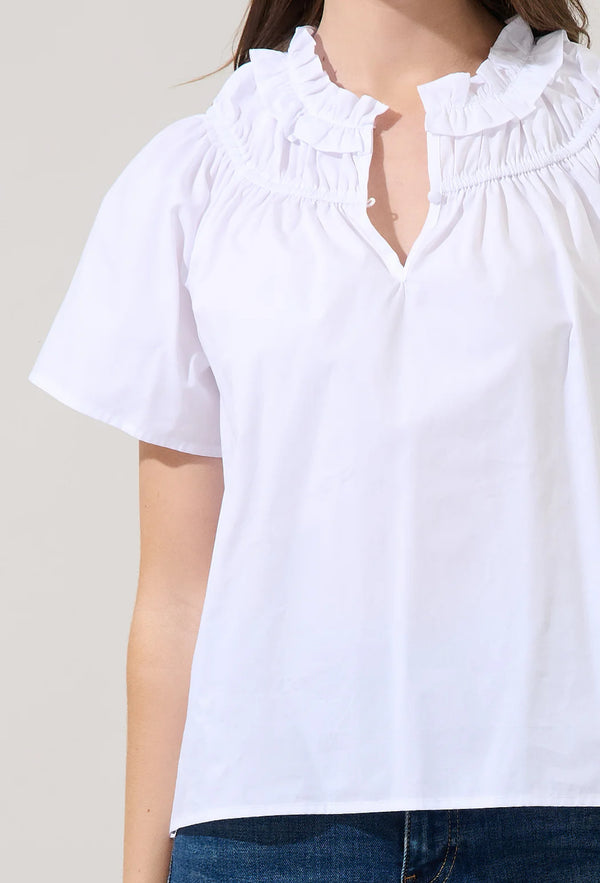 Darthy White Smocked Short Sleeve Top
