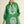 Kelly Green Baroque Floral Applique Shift Dress w Ruffled Neck