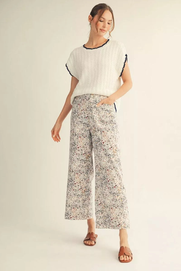 High Waist Wide Leg Floral Print Pants with Pockets