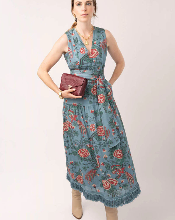 Danica Midi Dress Japonica Bird Blue Spruce