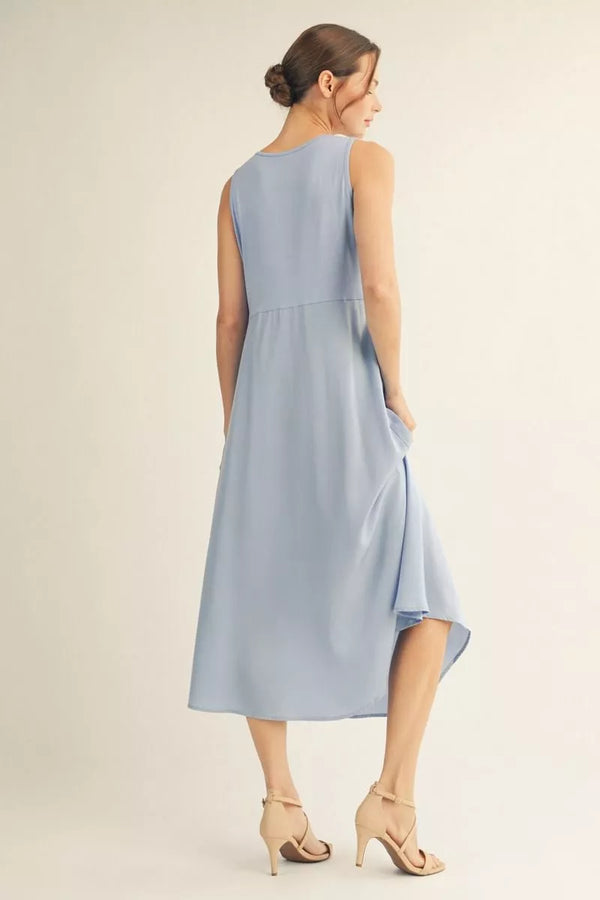 Short Drop Shoulder Sweater Top w Knot Paired w Solid Midi Dress