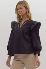 Black Ruffle Puff Sleeve Top