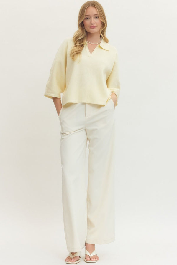 Butter Solid Knit Top w V-neck Collar