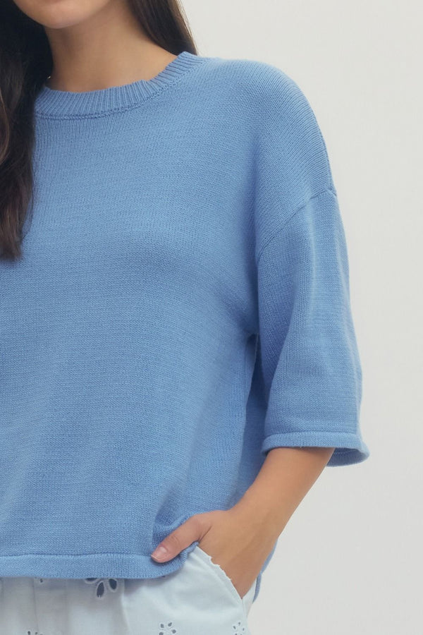 Solid Chambray Sleeve Knit Top