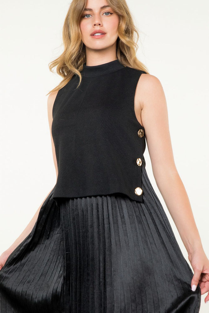 Pleated Skirt Dress - Black