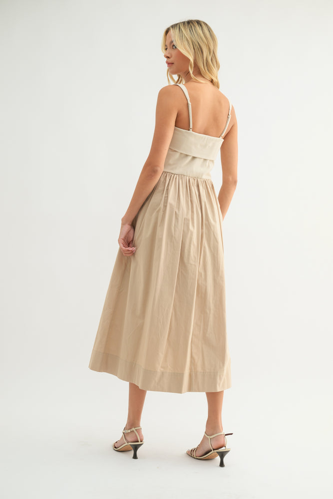 Mixed Fabric Tank Midi Dress - Taupe