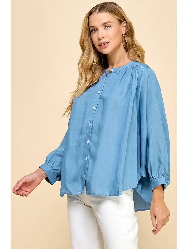 Denim Oversized Long Sleeve Tencel Top I