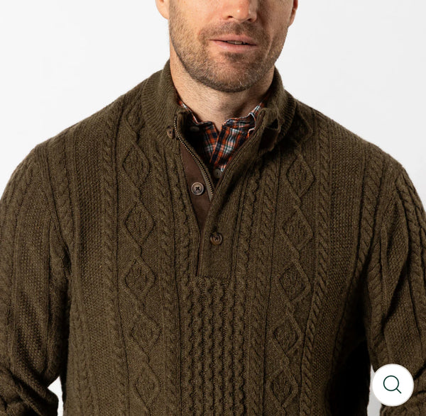 Haines 1/4 Zip Cable Knit Sweater Olive