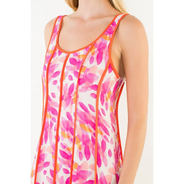 Fuschia Thin Strap Leaf-Like Pattern Dress