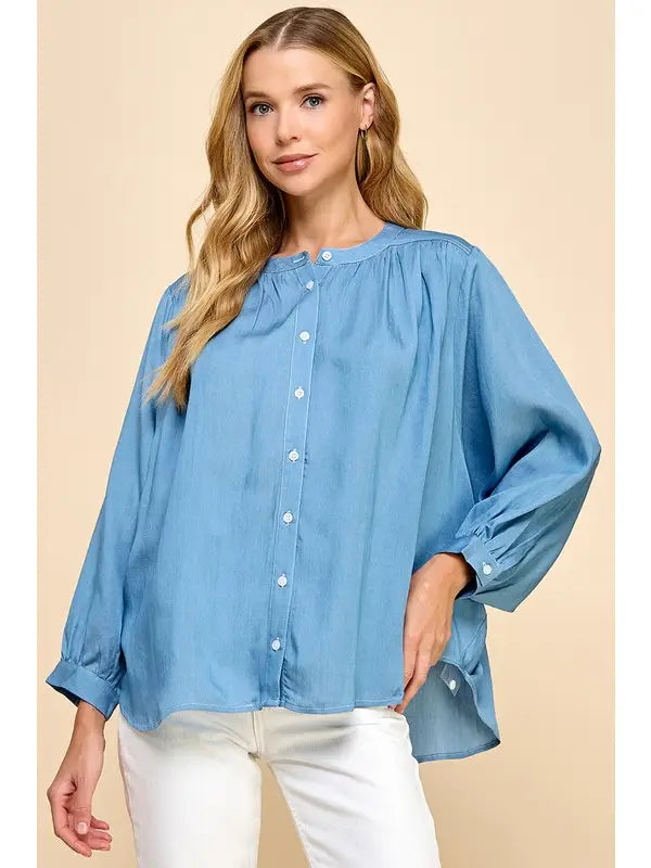 Denim Oversized Long Sleeve Tencel Top I
