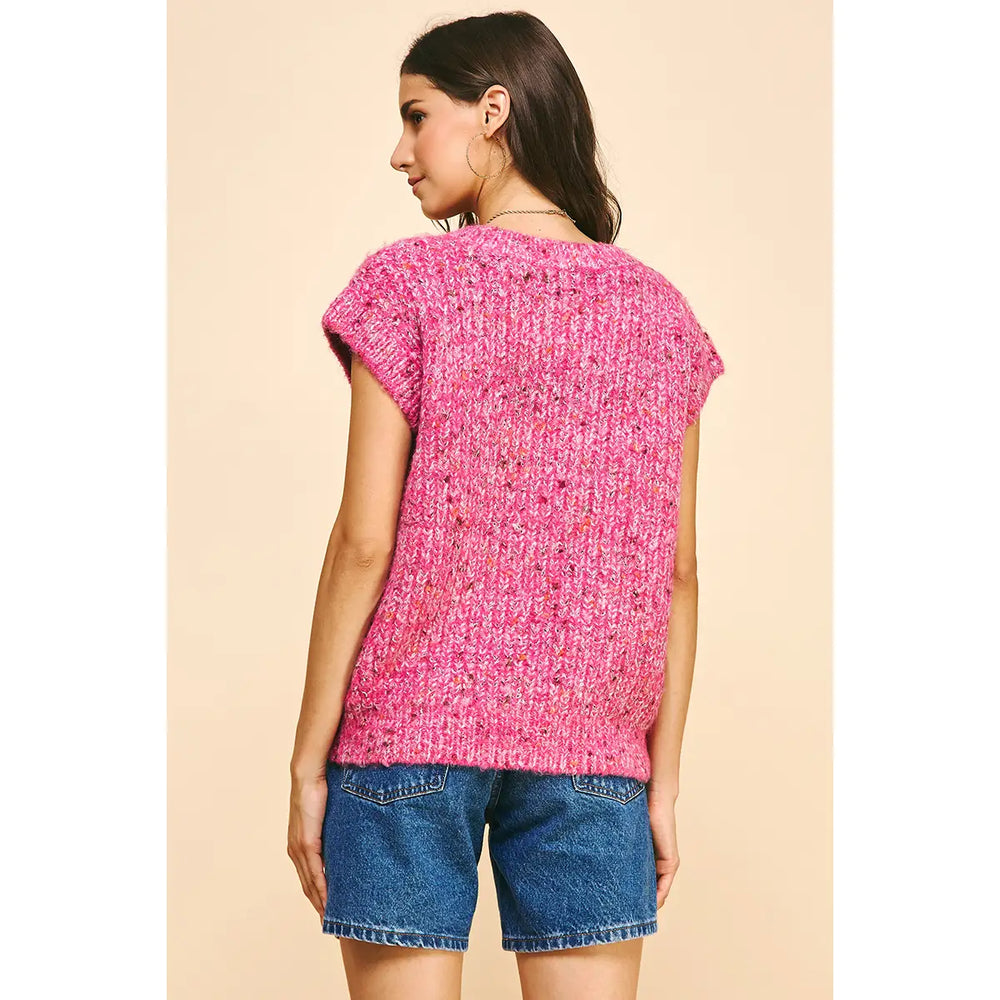 Multi Color Yarn Sweater Vest - Hot Pink