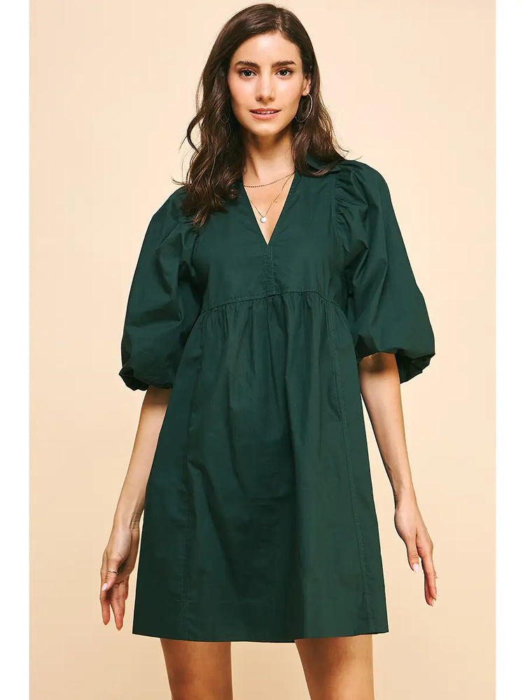 Collared Mini Dress - Hunter Green