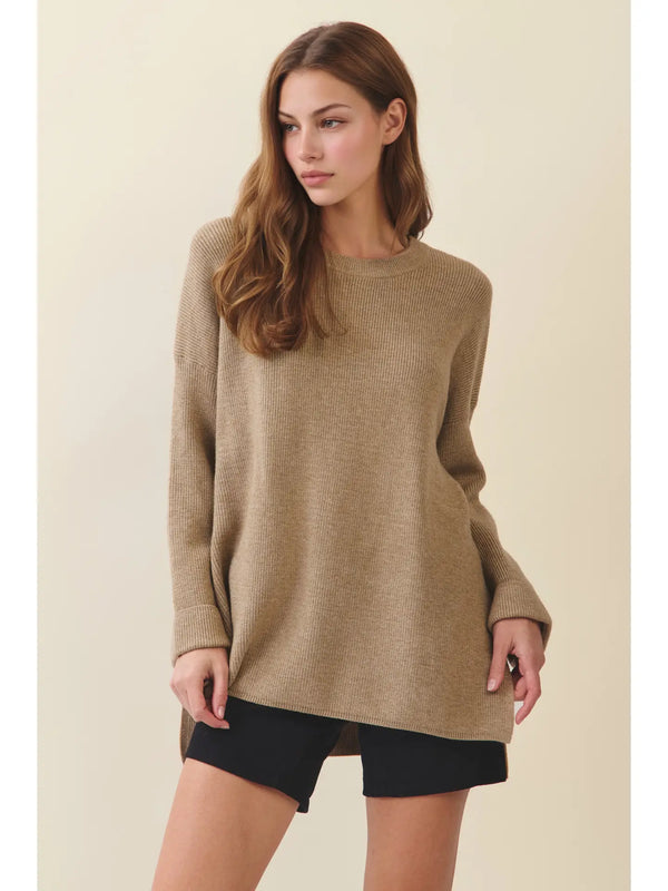Oversized Mocha Ribbed Knit Sweater