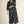 Puff Shoulder Black & Floral Midi Dress w Notched V Neck