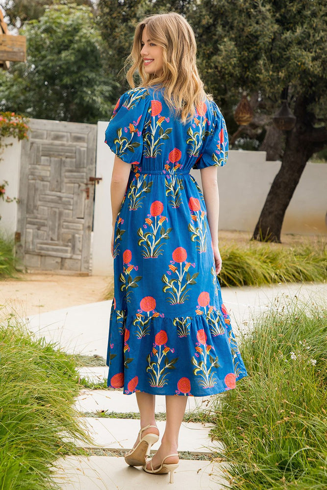 Puff Sleeve Flower Print Maxi Dress