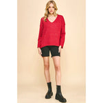 Soft V Neck Knit Sweater - Red