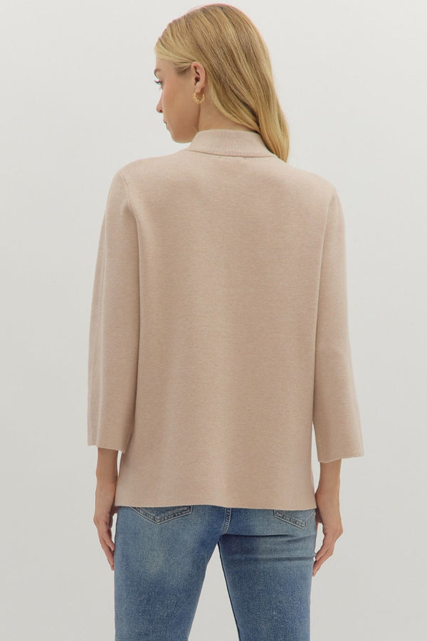 Oatmeal Solid mock neck 3/4 sleeve top
