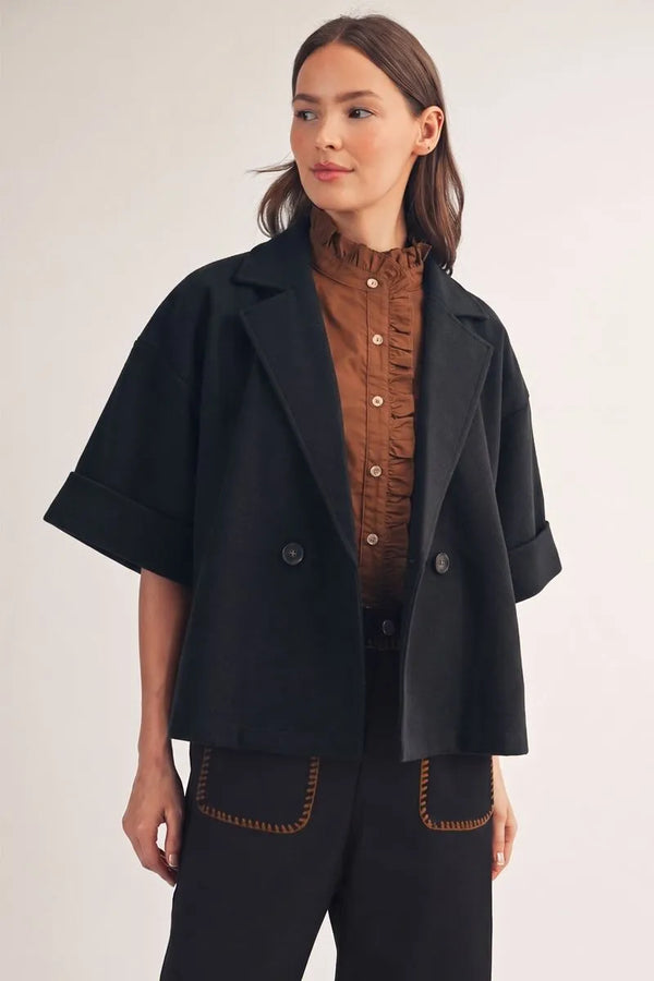 Black Half Sleeves Double-Breasted Short Coat