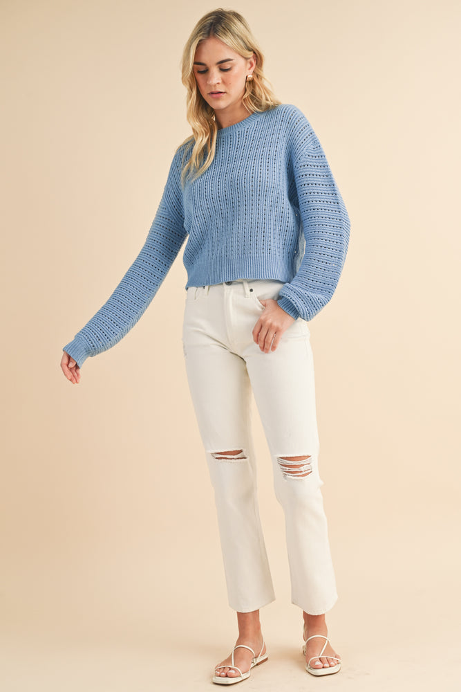 Open Knit Balloon Sweater Blue