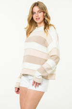 Beige/Tan Striped Pattern Knit Sweater