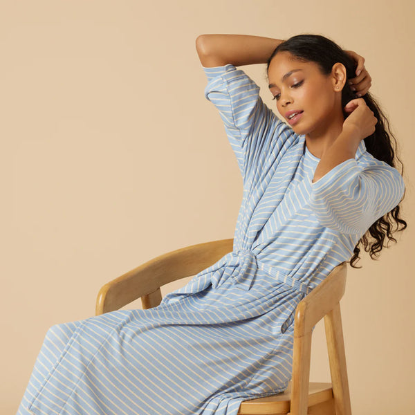 Dream Shawl Collar Robe - Sky Blue Stripe