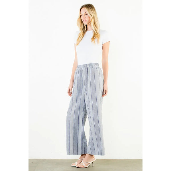 Blue Stripe Check Wide Leg Pants