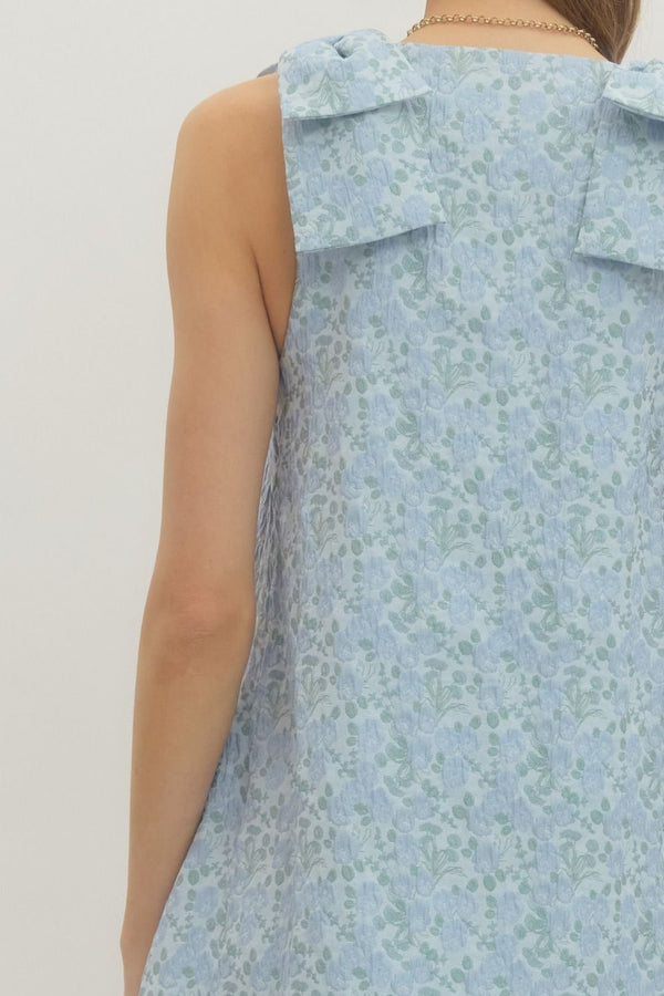 Blue Floral Sleeveless Mini Dress