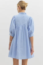 Pinstripe V-Neck Dress - Chambray