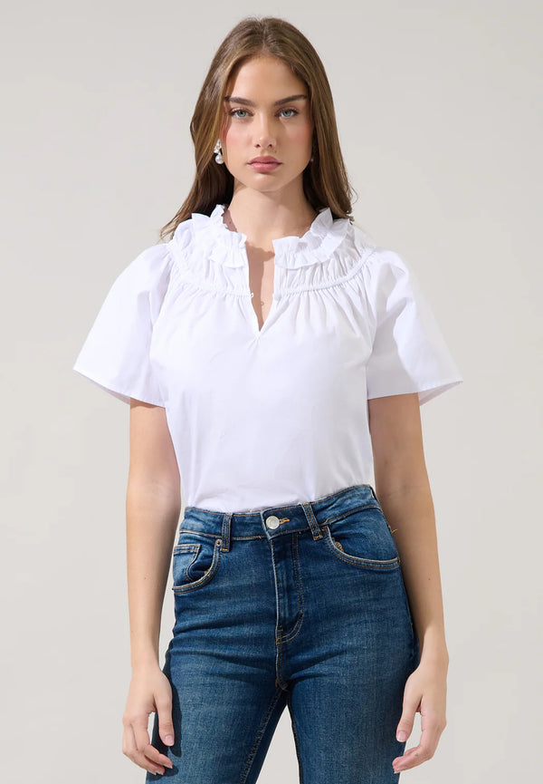 Darthy White Smocked Short Sleeve Top
