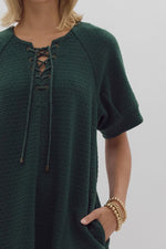 Green Textured Short Sleeve Mini Dress