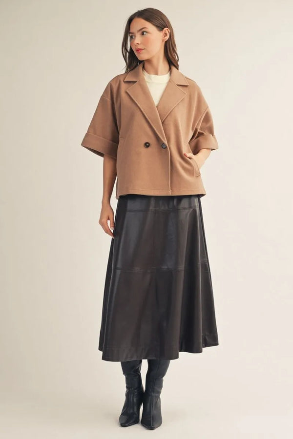 Taupe Half Sleeves Double-Breasted Short Coat