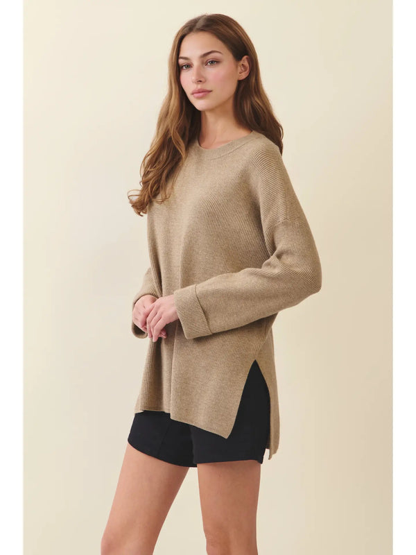 Oversized Mocha Ribbed Knit Sweater