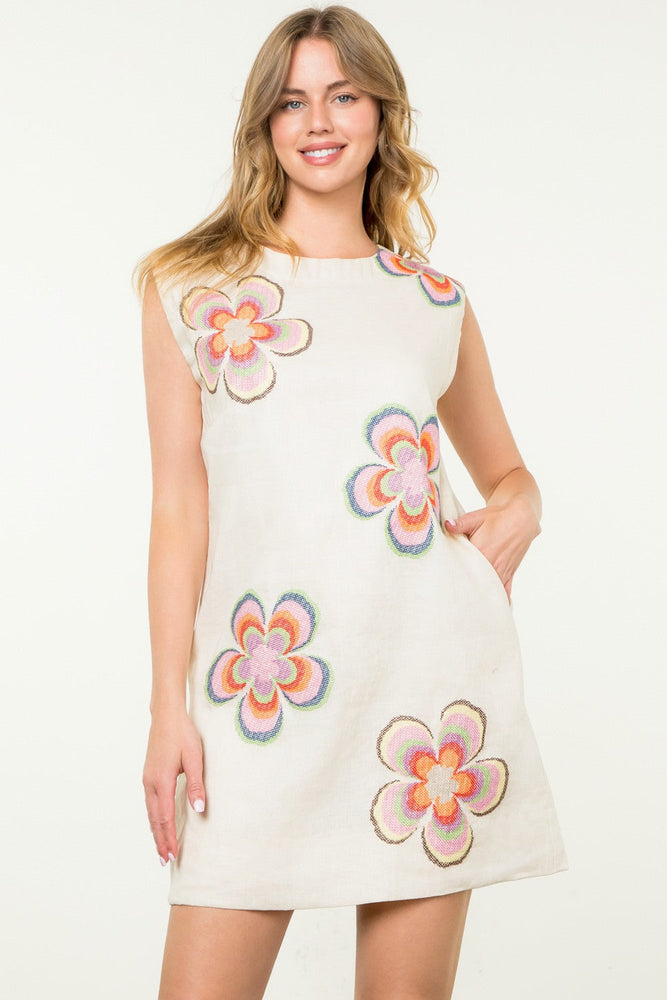 Sleeveless Floral Embroidered Dress